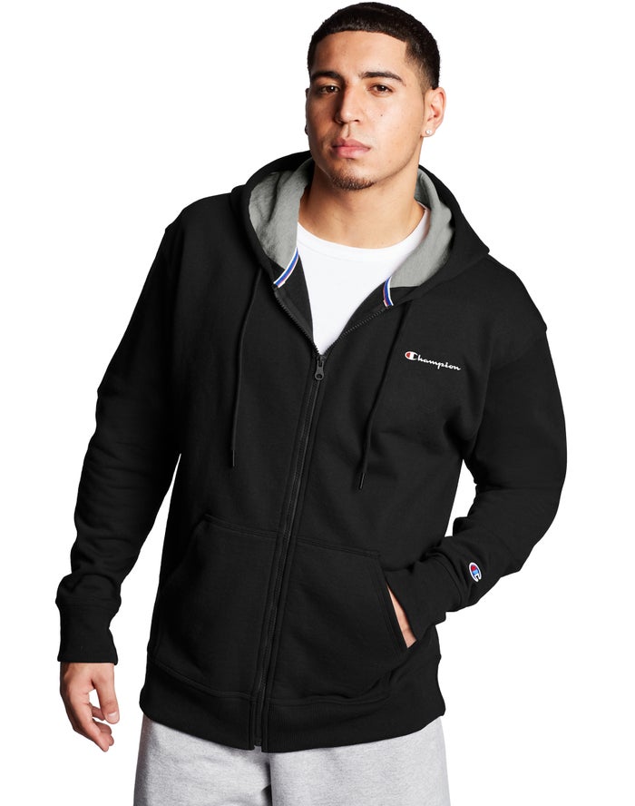 Champion Powerblend Fleece Full Zip Script Logo - Miesten Mustat Huppari - Suomi 6829504-HP